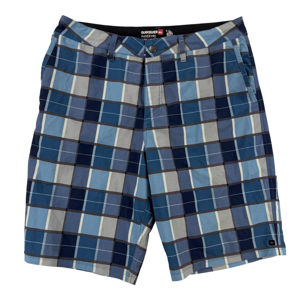 Quiksilver Amphibians Shorts Mens 34 Blue Plaid Chino Board Quick Dry Casual
